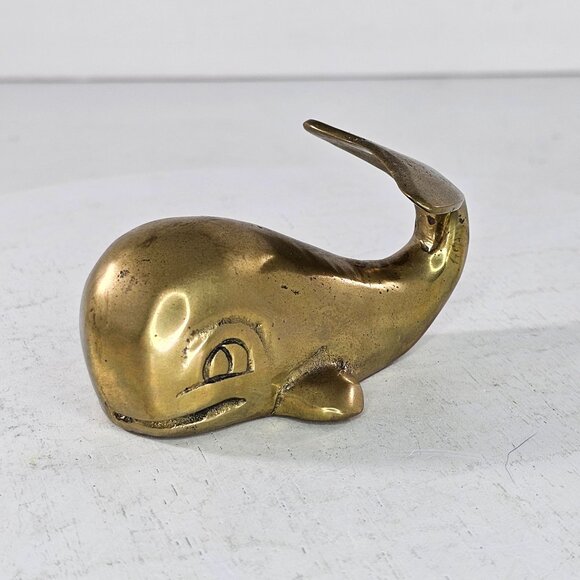 Whale Shaped Solid Brass Figurine Paperweight Miniature Figure 3.25 Inches Long - Picture 2 of 8